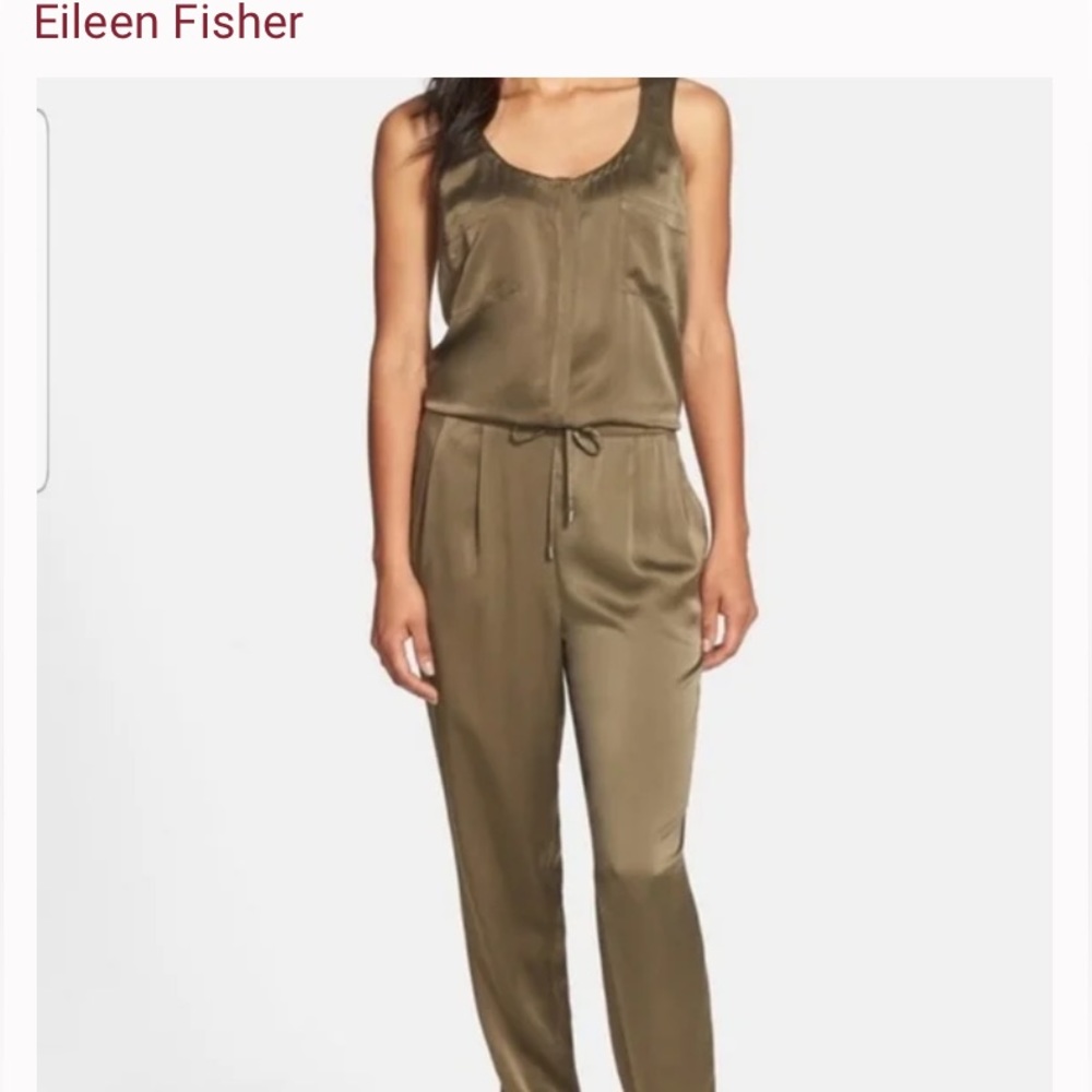 Eileen Fisher silk jumpsuit new green large